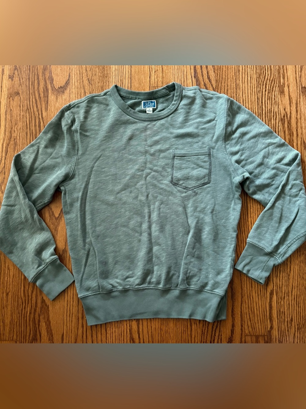J.Crew Unisex Slate Green Crewneck Chest Pocket Pullover Sweatshirt Size S
